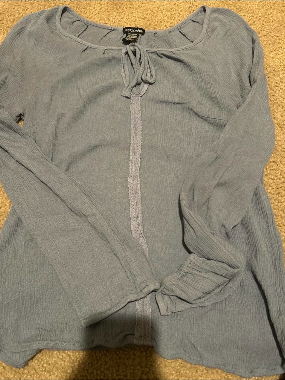 Stoosh Light Gray Blue Tie-Neck Long Sleeve Blouse